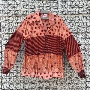 Vintage 70s Rust Salmon Geometric Disco Dagger Point collar Button Up Shirt XLT